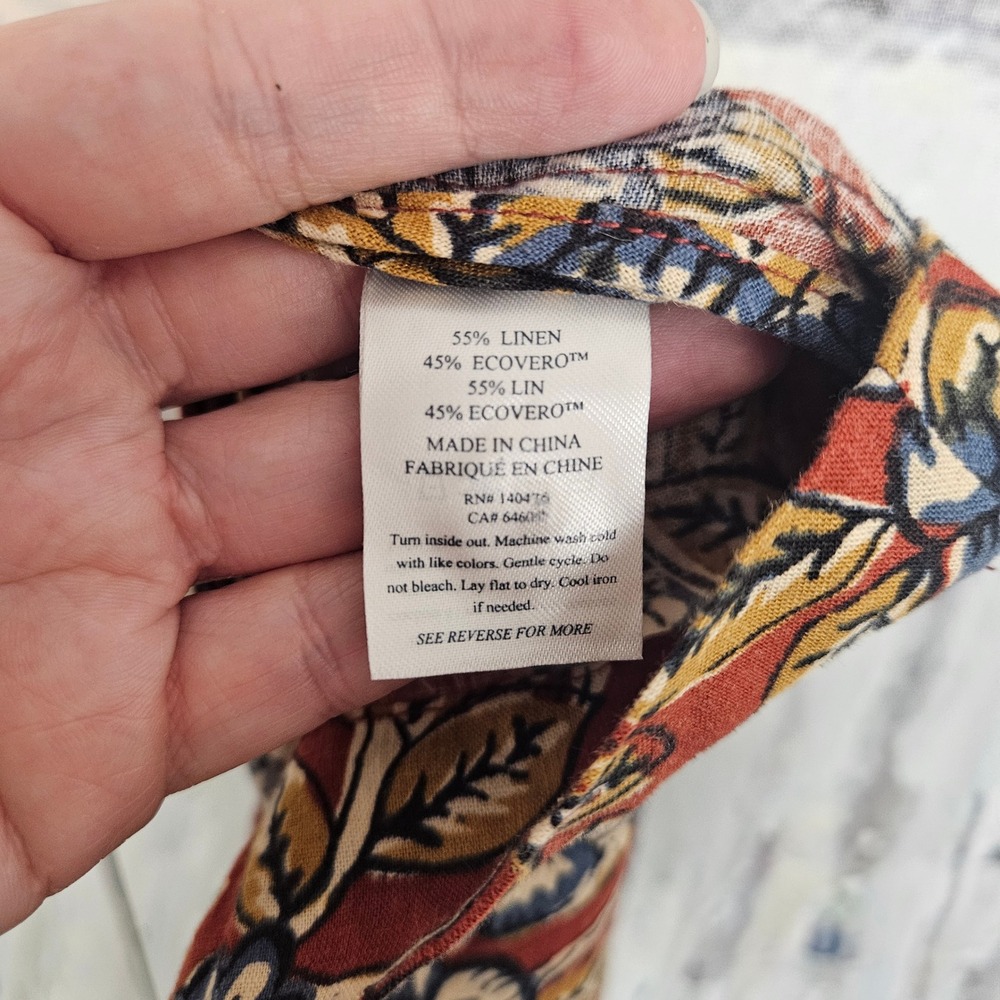 NWT FAHERTY Pacifica Linen Tank Top Red Desert Bloom Floral Print Size L $128 - Picture 5 of 8